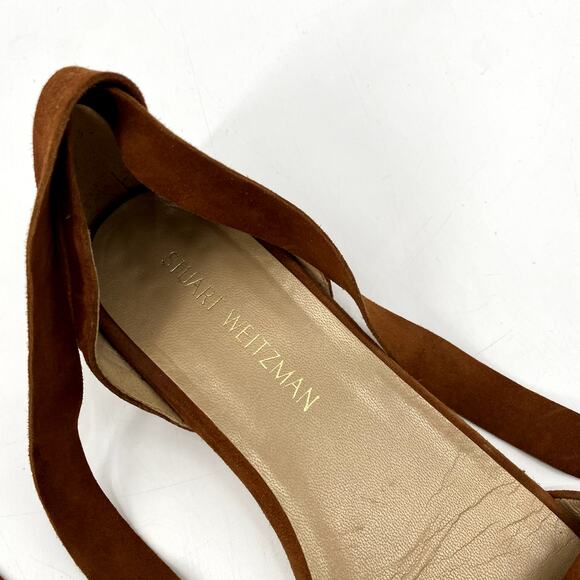 Stuart Weitzman Suede Brown Wrap Sandal Flats - Picture 3 of 8